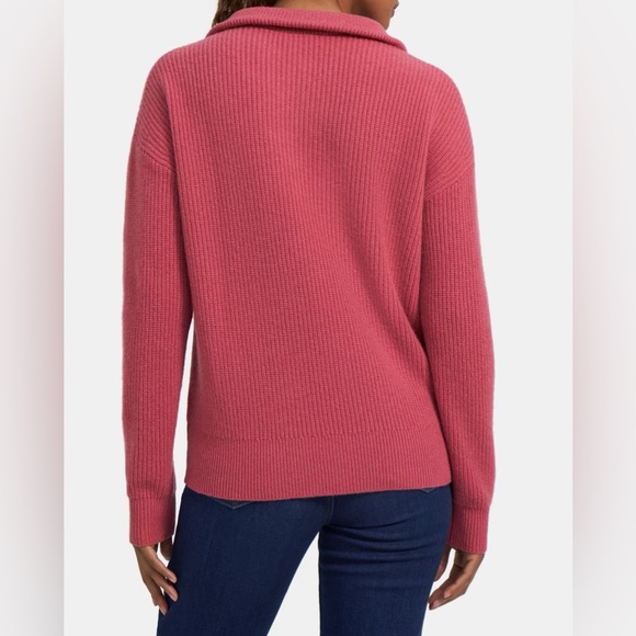 Theory Pink Cashmere Rib Half Zip Sweater - Picture 2 of 10